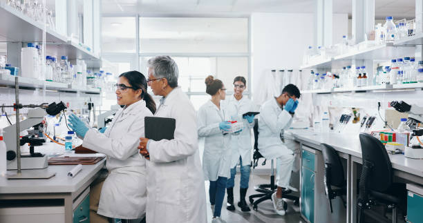 Scientists working together in a research laboratory